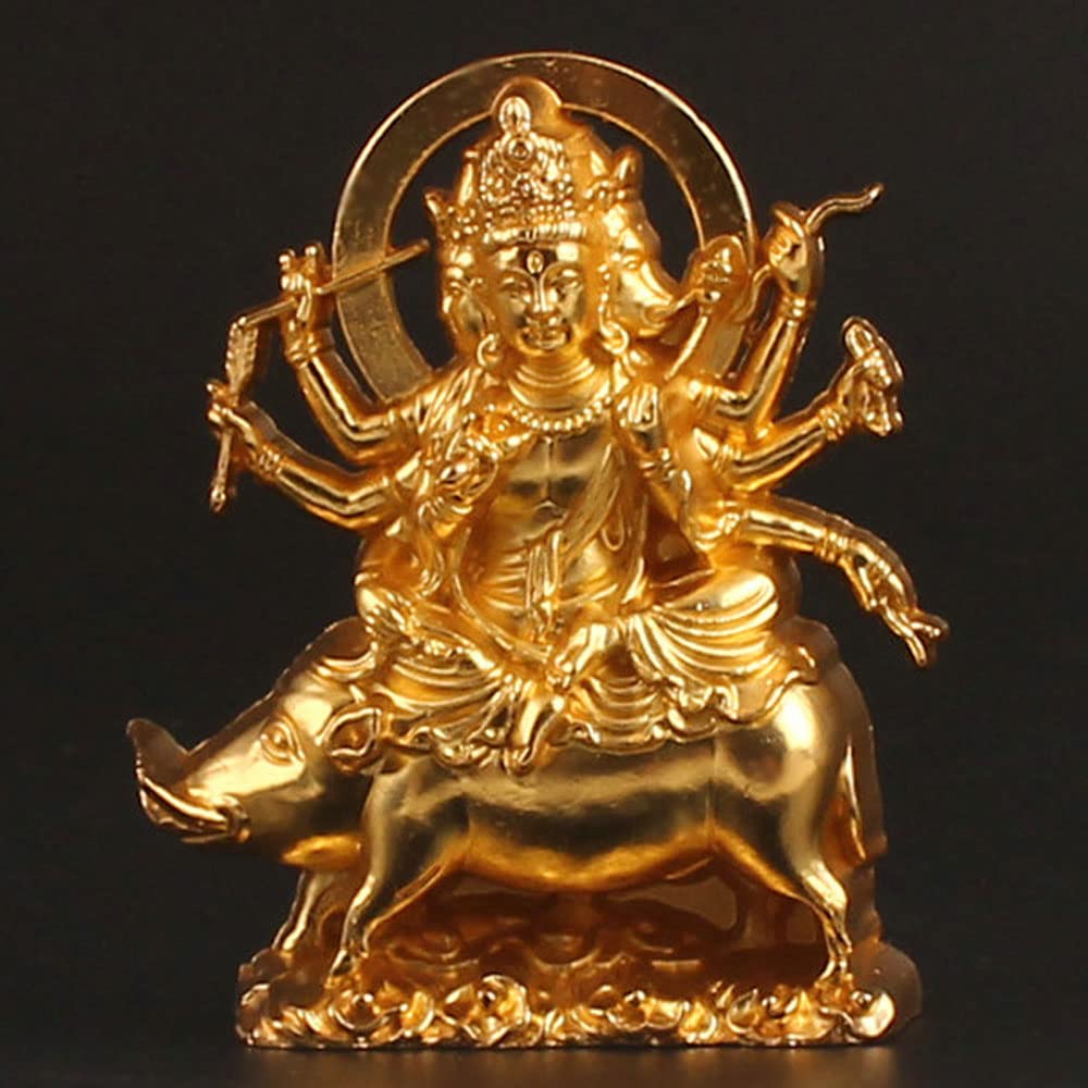 

Miniature Buddha Statue of Marishiten, 7cm, Guardian Deity (Copper Alloy - Gold)