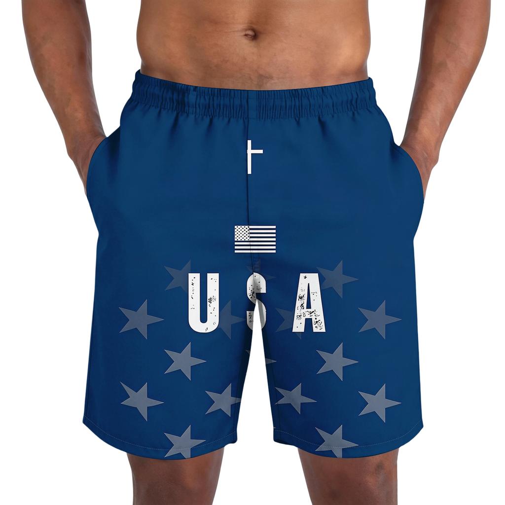Pantalones Cortos Casuales de Moda con Estampado del Día de la Independencia para Hombre, Pantalones Cortos Deportivos Ligeros y Transpirables para Hombre