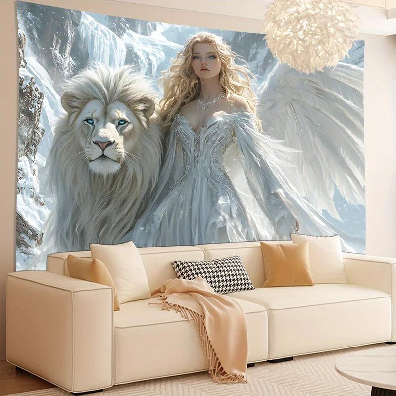 VIKAMA Fantasy Angel Lion Tapestry Which Has Added A Luxurious Mythical Vibe Ideal For Home Decor And Gallery Wall Accents