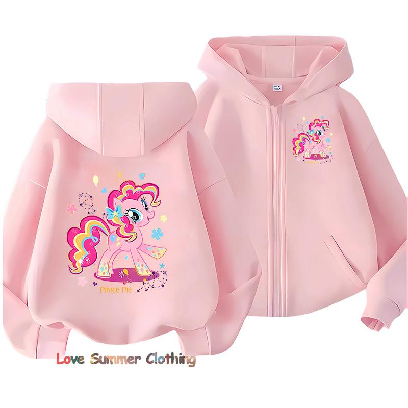 Little Girls Hoodie Zip Up Cute Pony Girls Fall Hooded Jacket Zip Little Pony Autumn Pullover Casual Hoodie Size 100-160