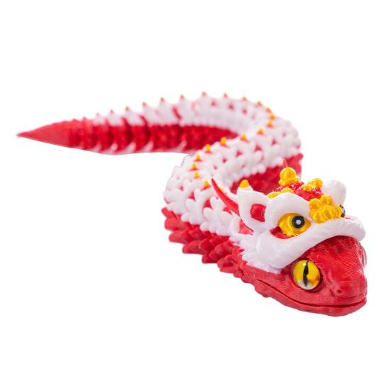 

10 3D Printed Snake Toy Movable Articulated Lion Dance Snake Figurine Flexible Animal Fidget Toy for Kids Collectors Home Office Executive Desk Decor