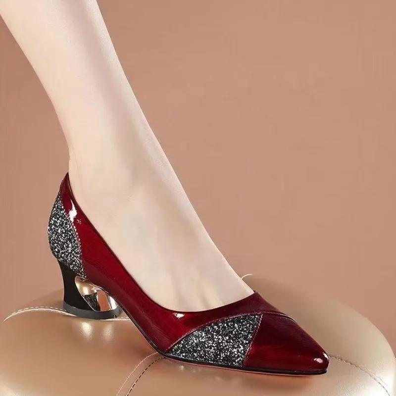 Fashion Ladies Pumps Chunky Heels Office Women's Shoes Block Heel Pointed Toe with Medium 39 Genuine Mark Wholesale Luxury Brand Popular