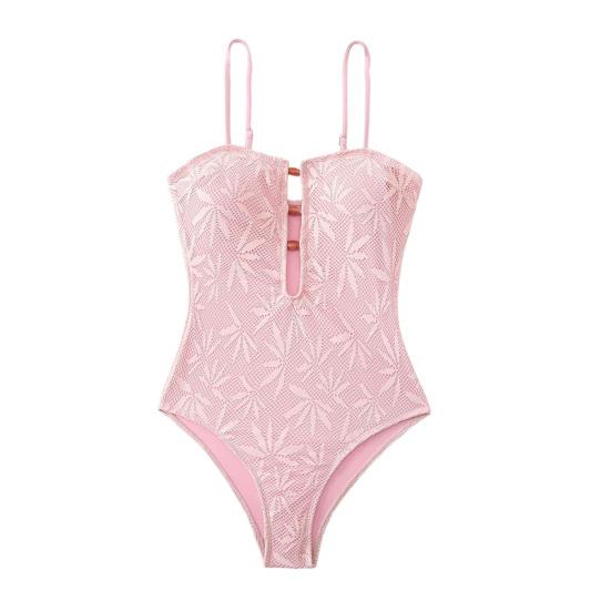 

Women Monokini Sexy Tight Fit Sling Backless Design Summer Bohemian Beachwear Lace Design One-Piece Swimsuit S розовый