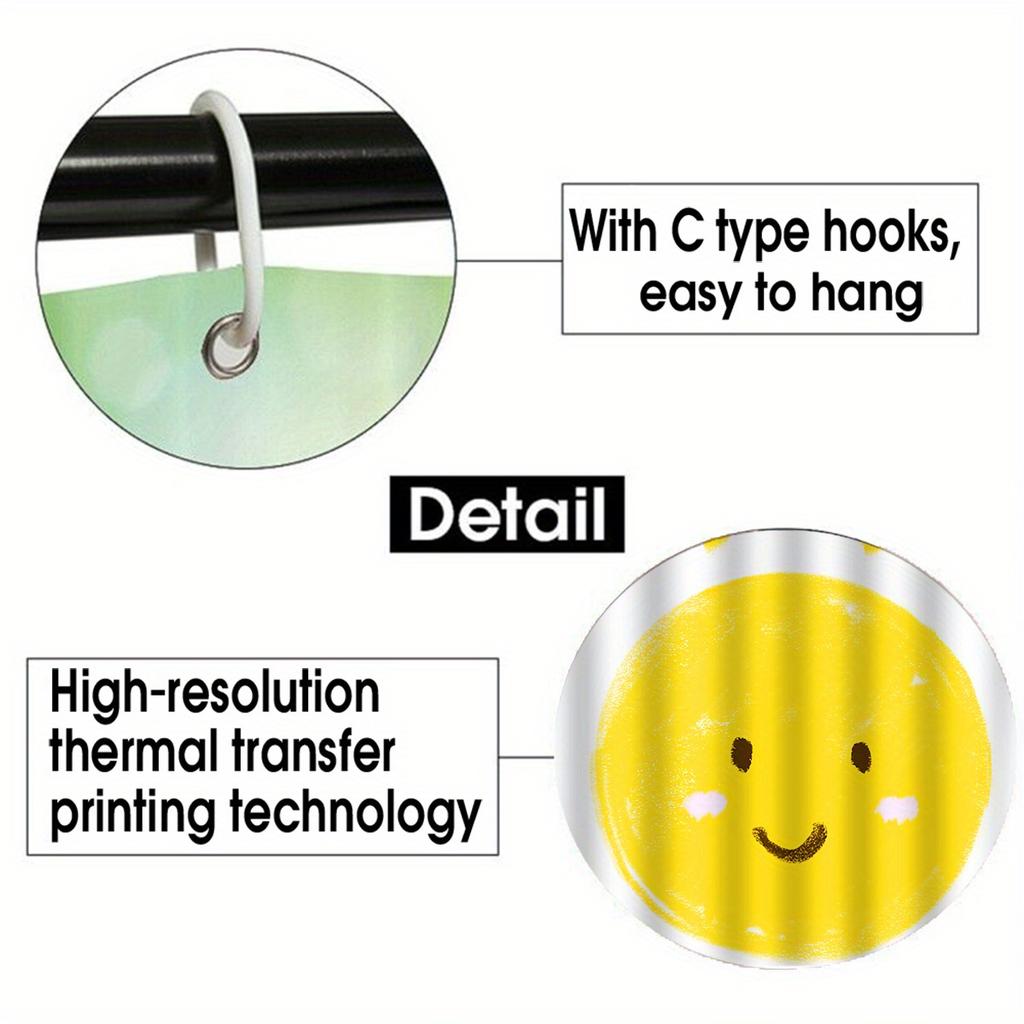 Sun Decorative Shower Curtain Bathroom Set - Machine Washable, With 12 Hooks, Including Toilet Seat Cover And Bathtub Mat