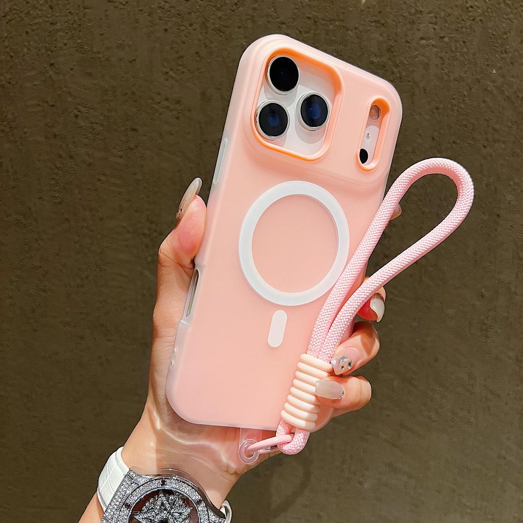 Candy Contrast Lanyard Magnetic Phone Case for IPhone 17 Air 16 15 14 13 12 Pro Max 11 Hand Wrist Strap Matte Soft TPU Cover