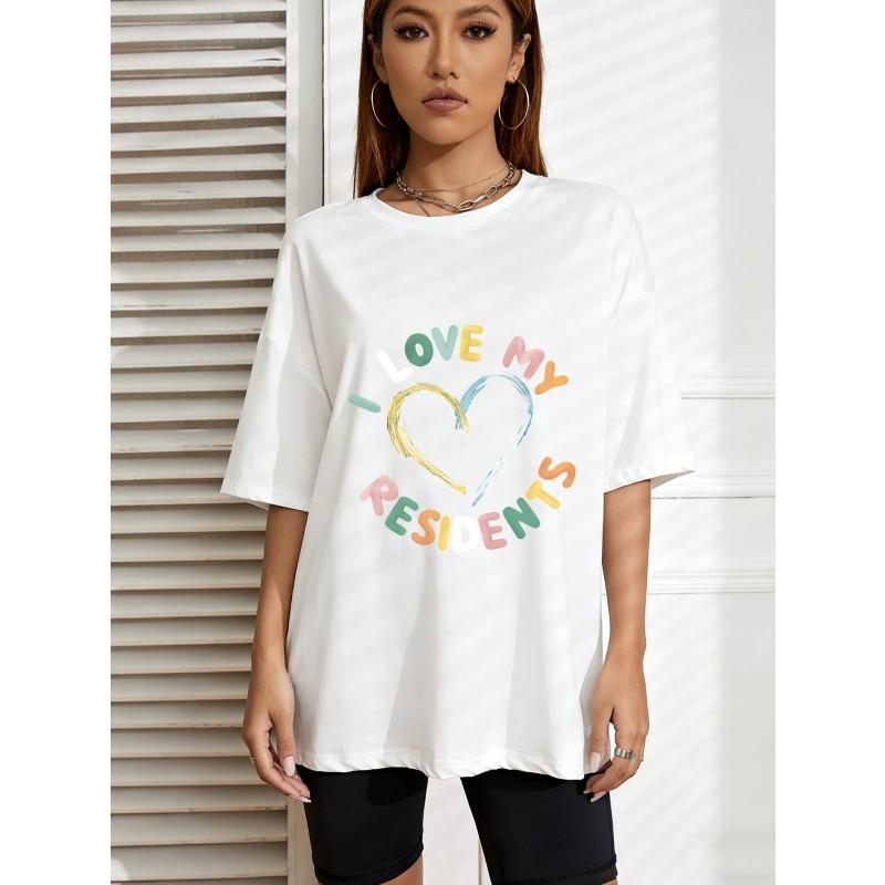

White Oversized T-Shirt Love My Residents Heart Print Graphic Tee For Casual Wear And Everyday Style XXXXL білий