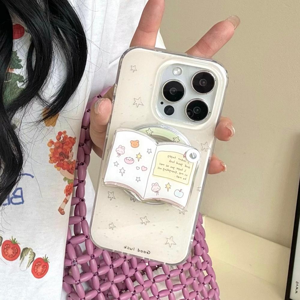 Koreanischer Niedlicher 3D Buch Make-up Spiegel Für Magsafe Griptok Halter Handy Fingerring Ständer Unterstützung Für iPhone 16 Mädchen Halterung