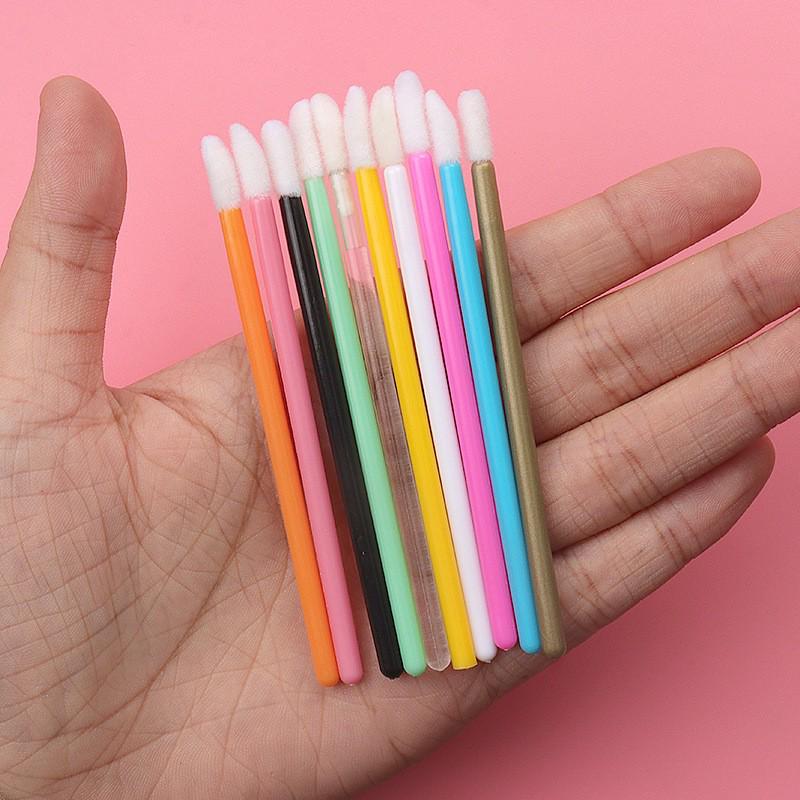 50-Pack Disposable Lip Brushes - Portable Solid Lipstick, Lip Gloss, and Makeup Cleaning Swabs
