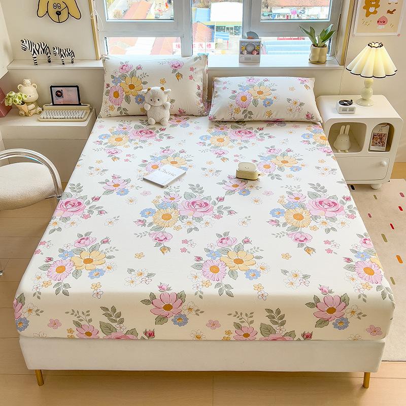 100%Cotton Fitted Bed Sheet Flower Printed Bed Sheet Single/Queen/King Size Fundas De Comfortable Fitted Sheet