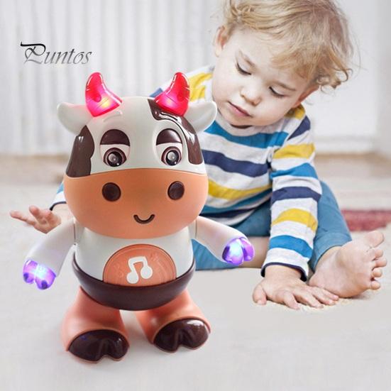 Kids Electric Cow Toy with LED Light Music Singing Dancing Cartoon Dairy Cattle Toy Toddlers Interactive Educational Movable Eyes Animal Musical Toy