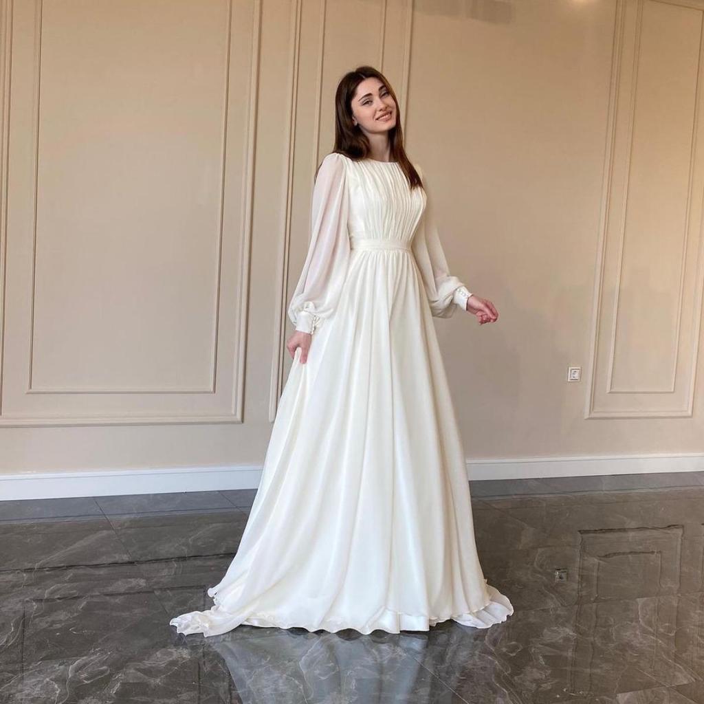 LYRIA Nieuwe Mode Lantaarnmouw O-Hals Effen Kleur Slim Fit Vloerlengte Galajurk Voor Vrouwen