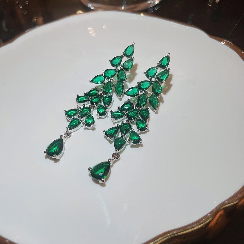 

Серьги-кисточки из серебра 925 пробы в виде капли воды и листьев, инкрустированные бриллиантами - японский корейский стиль мори