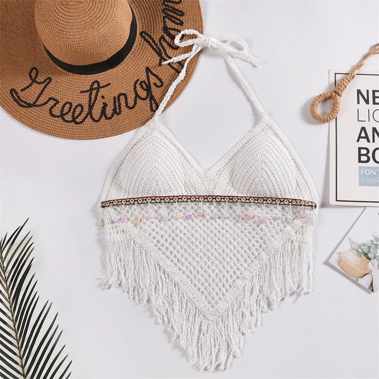 Lace-up Neck Small Vest, Sling Women's Summer Short Style with Chest Pad Inside, Backless Hollow Tube Top Embroidered Vest