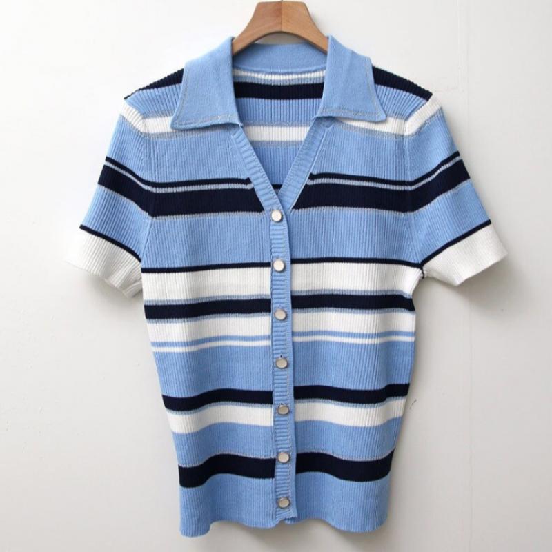 Shop   Women Collar Button Open Ribbed Short Sleeve Knit Cardigan Ivory Bong Wcd