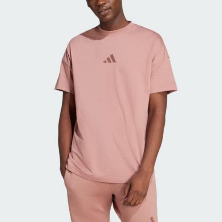 Adidas Szn Breathable Sweat-Absorbing Comfortable Soft Short Sleeve T-Shirt Unisex Tops Gray Pink JI6397