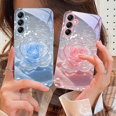 Funda de cristal para teléfono con gradiente de cristal rosa para Samsung A 73 72 71 A70 56 55 54 A53 52 A51 A50 42 A35 A34 33 32 31 26 25 24 23 22 30