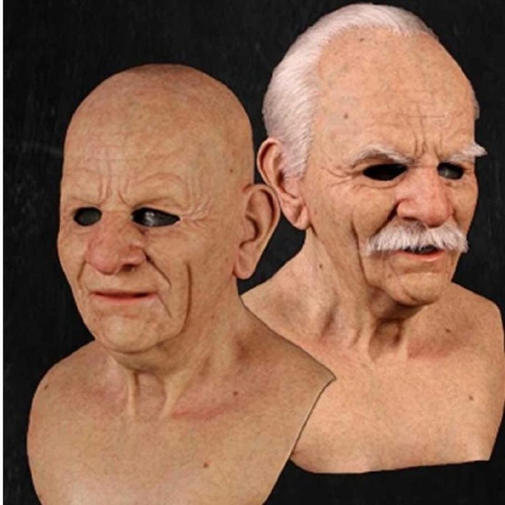 Novità di Halloween: Maschera da nonna in lattice, copricapo, donna anziana, uomo calvo, maschera