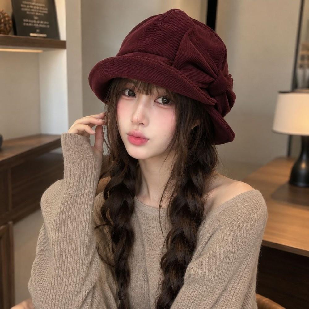 Slit Front Vintage Bucket Hat Cold Resistant Bow Bucket Hat Women's Bucket Hat  Outdoor Wear
