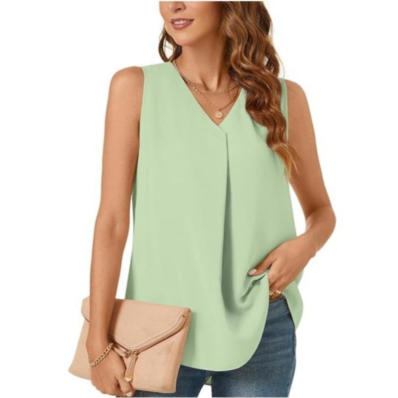 JPNTKY Women's Fashion Casual Solid Color Print Sleeveless V Neck Blouses & Shirts