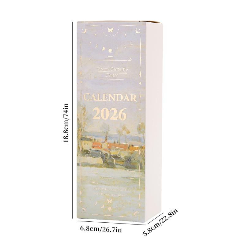 2026 Oil Painting Calendar Desk Art - Vintage One-Way Tear-off Page, Exam Countdown & Daily Planner