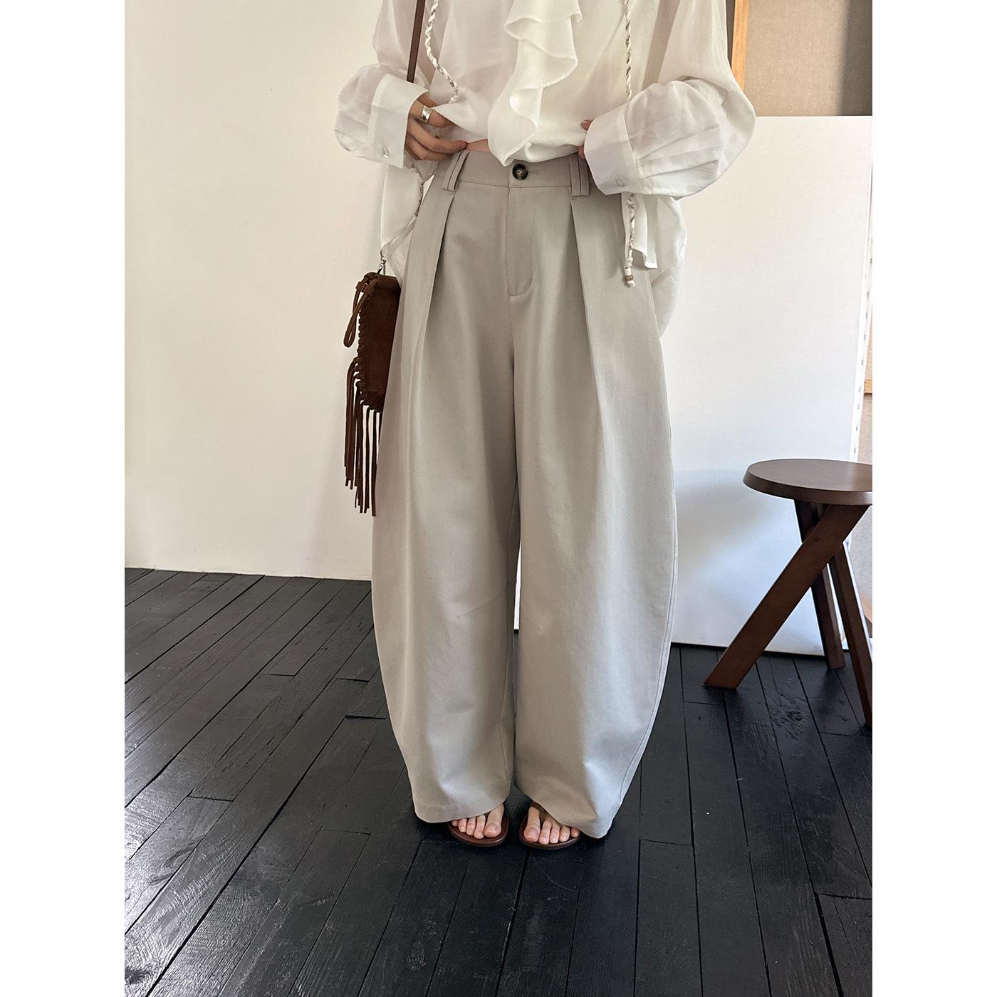 

2026 Spring Women s High-Waisted Wide-Leg Casual Pants - Versatile Thirteen-Line Design S абрикосовый/серый