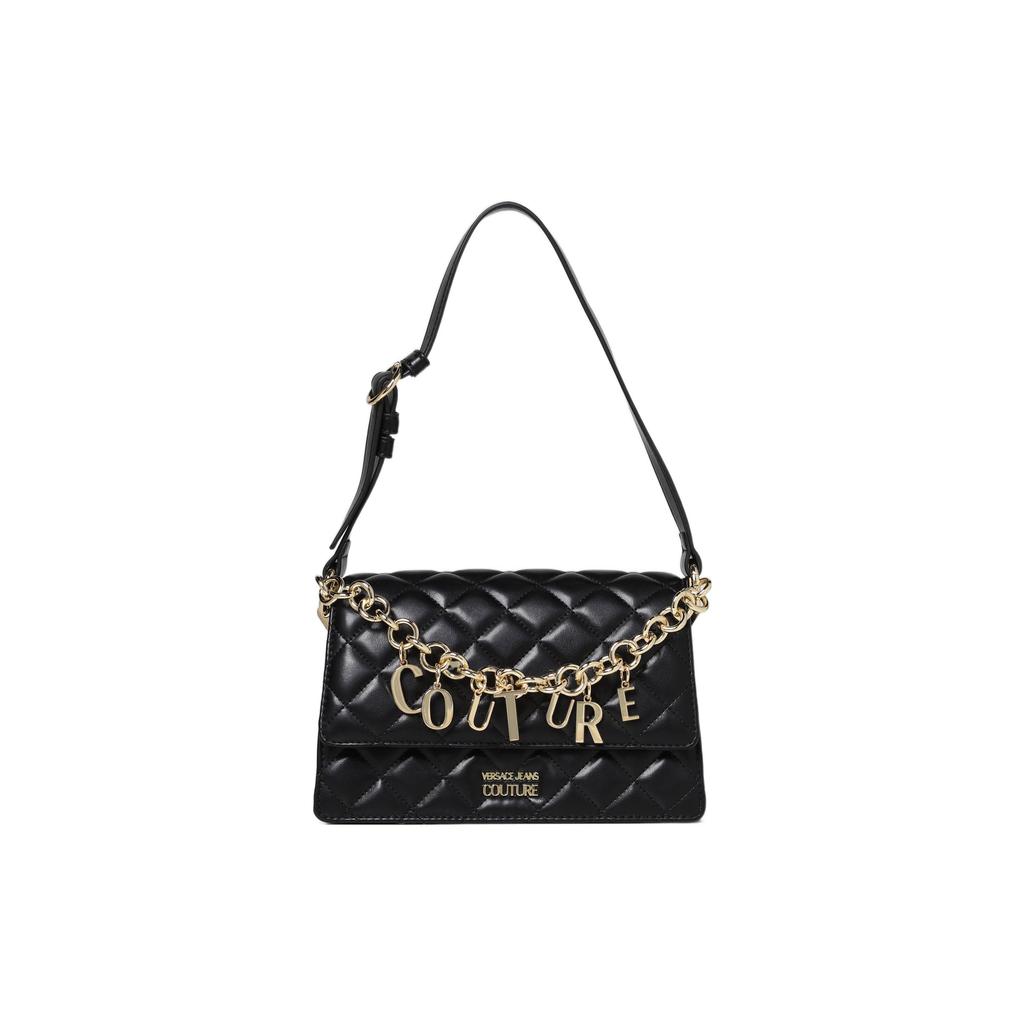 Versace Jeans Couture Vintage Quilted Chain Letter Logo Pendant Tote Shoulder Bag Women bags Black 73VA4BC4-ZS409-899