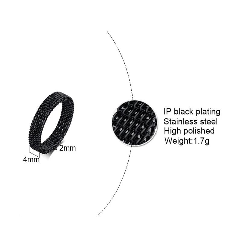 Fashion New Mens Modern Stainless Steel Mesh Band Ring 4mm 8mm Wide For Men Women Retro Jewelry Gift