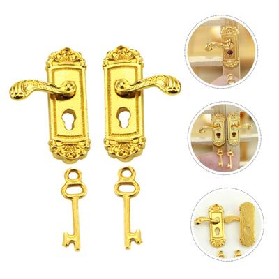 1:12 Scale Miniature Door Lock and Key Set 2 In 1 Pack Door Knocker Lock Set Vintage Dollhouse Decoration Accessories
