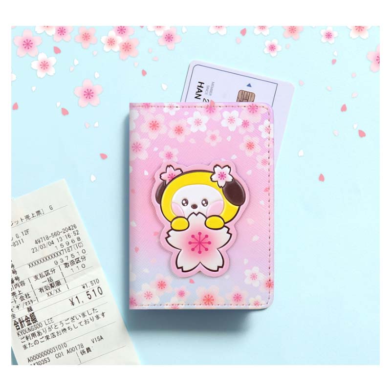 Estuche para tarjetas con parche de cuero oficial de BTS BT21 CHEERY BLOSSOM Auténtico
