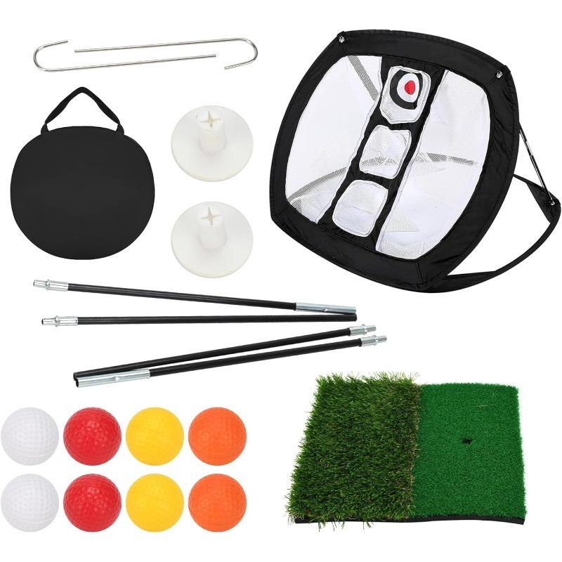 

Golf Practice Ball Set Pop Up Chipping Net with Training Mat Indoor Outdoor Golf Training Accessories Gift for Golfers Beginners