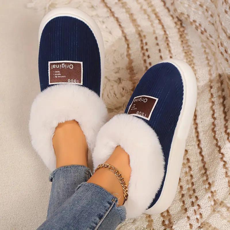 Women's Winter Street Platform Shoes Female Home Boots With Corduroy Cozy Plush-Lined Slippers Outdoor Warm Slip On Wool Sandals