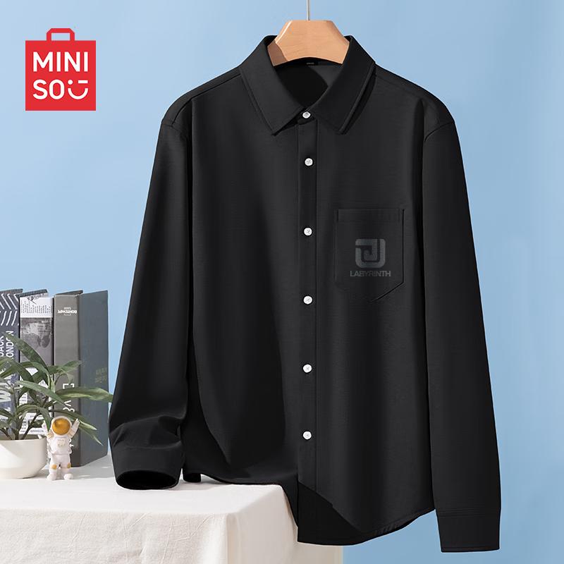 MINISO Men s Plush Casual Cuban Collar Long-Sleeve Shirt M