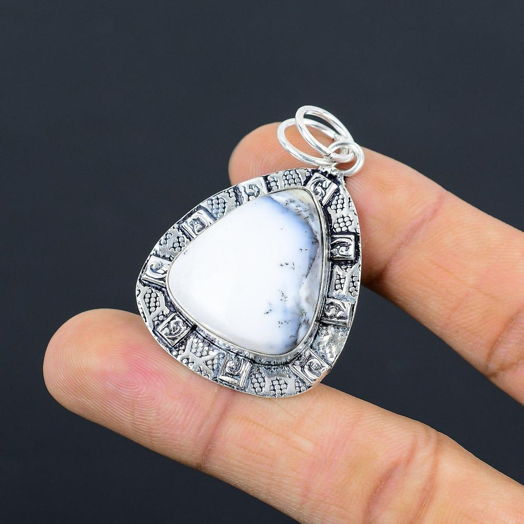 Daughters Day Sale Natural Dendrite Opal Sterling Silver Mother Birthday Pendant
