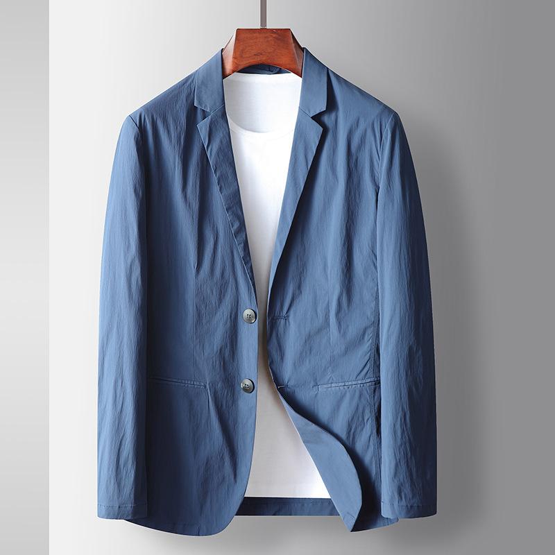 Men's Casual Spring and Summer Slightly Wrinkled Thin Single Western Solid Color Light Luxury Suit Collar Single-breasted Sunscreen Convenience