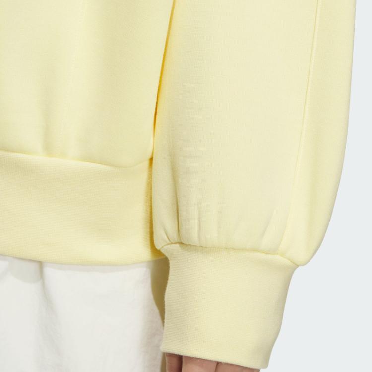 Adidas Logo Doubleknit Crew Logo Print Loose Long Sleeve Sweatshirt Women Sweatshirt Yellow JJ3569