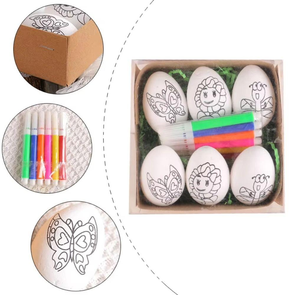 6PCS Coloring Craft Easter DIY Hand-Painted Eggs Foam Easter Eggs  Easter Scene Decoration