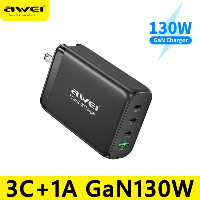 

Awei GaN зарядний пристрій 130W USB тип C PD швидкий зарядний пристрій з швидкою зарядкою 4.0 3.0 ЗАРЯДНИЙ ПРИСТРІЙ USB телефон для ноутбука MacBook смартфон чорний