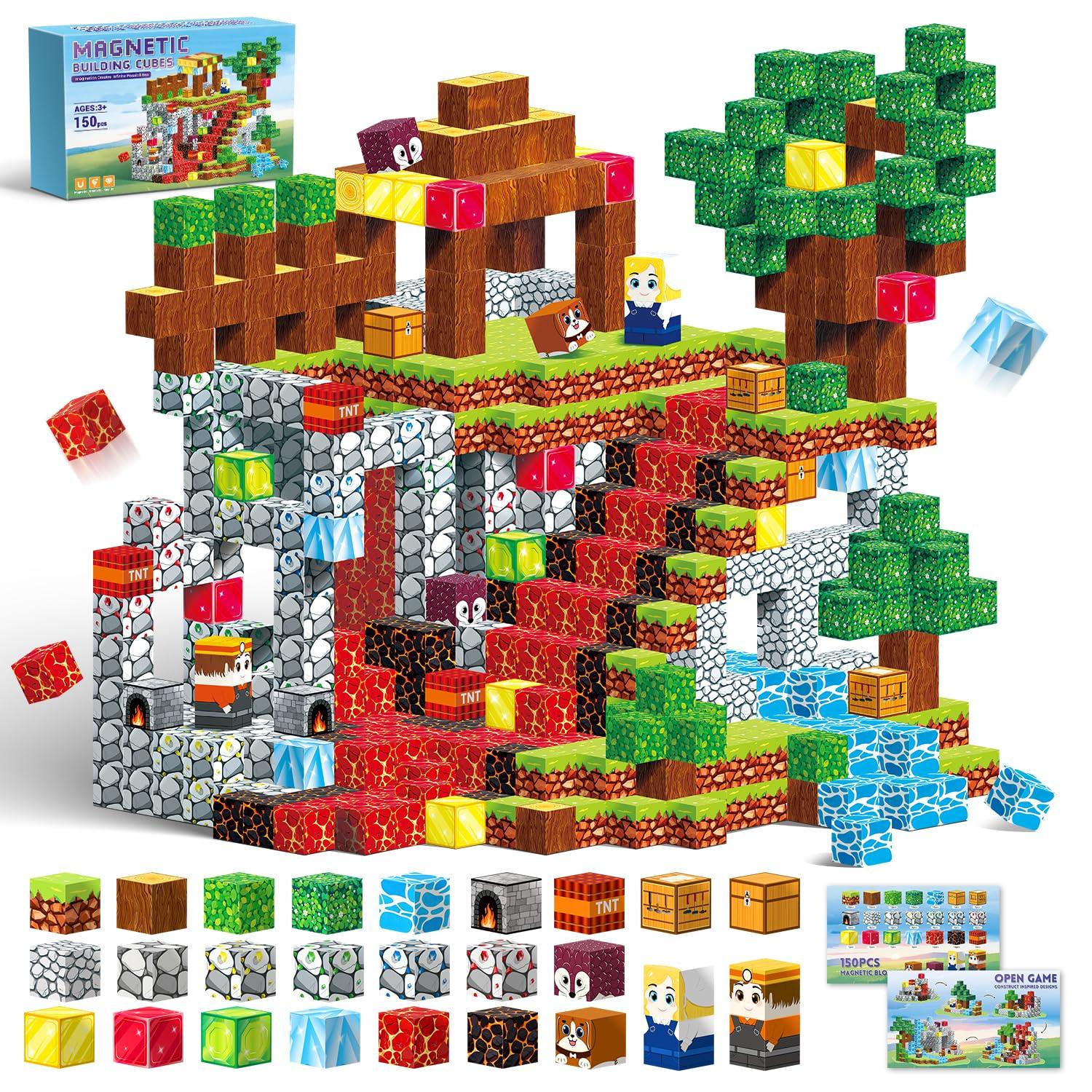 

POPERFUN 150pcs Magnetic Building Blocks, Minecraft-Style Toy, Magformers, Educational Toy, 3D Puzzle, DIY, Birthday Gift, Christmas Gift for