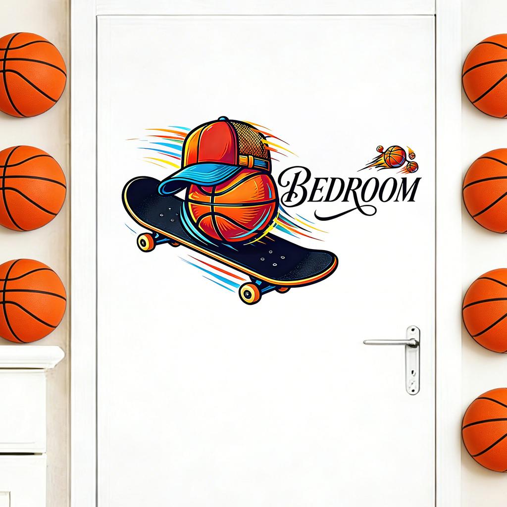 Basketball Skateboard Self Adhesive Wall Sticker for Bedroom Study Sports Room Living Room Door Decor