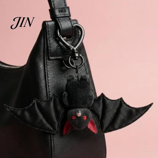Portachiavi Pipistrello Peluche 1/2/3 Pezzi Ciondolo, Portachiavi con Fibbia a Molla in Lega Nera, Accessorio Stile Goth a Doppio Strato Portali Ali, Occhi Rossi Leggero