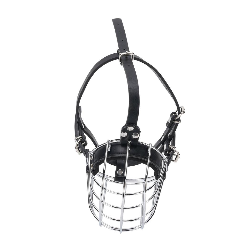 Dog Muzzles To Prevent Biting Metal Wire Dog Mouth Guard with PU Leather Straps Breathable Secure Cage Muzzle for