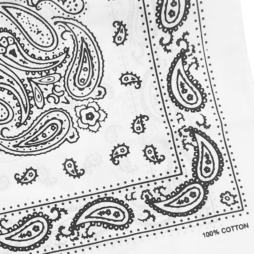 Kakatrend Bandana White Paisley Pattern Handkerchief Men's Bandana Adult 100% Cotton Stylish Bandana Unisex Large 55cm X 55cm White