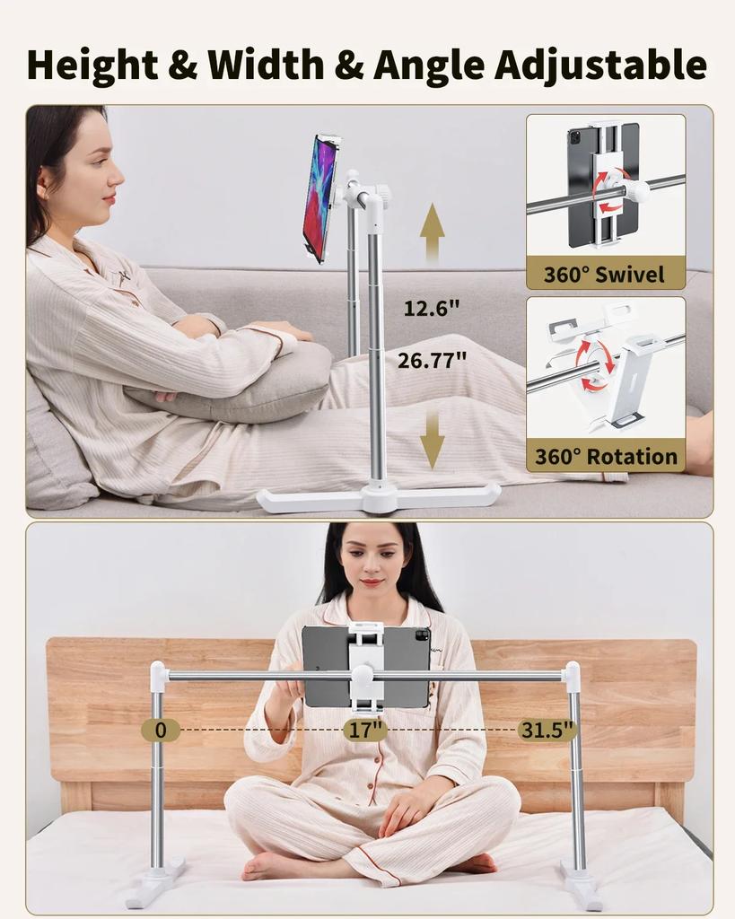 Oatsbasf Tablet Stand for Bed Sofa Laying Down Tablet Holder with 360° Rotation Clamp Hand-Free Stand for 4.5~12.9'' iPad Switch