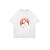 Oversized T-Shirt Black White Fox Cherry Blossom Print Casual Streetwear For Women