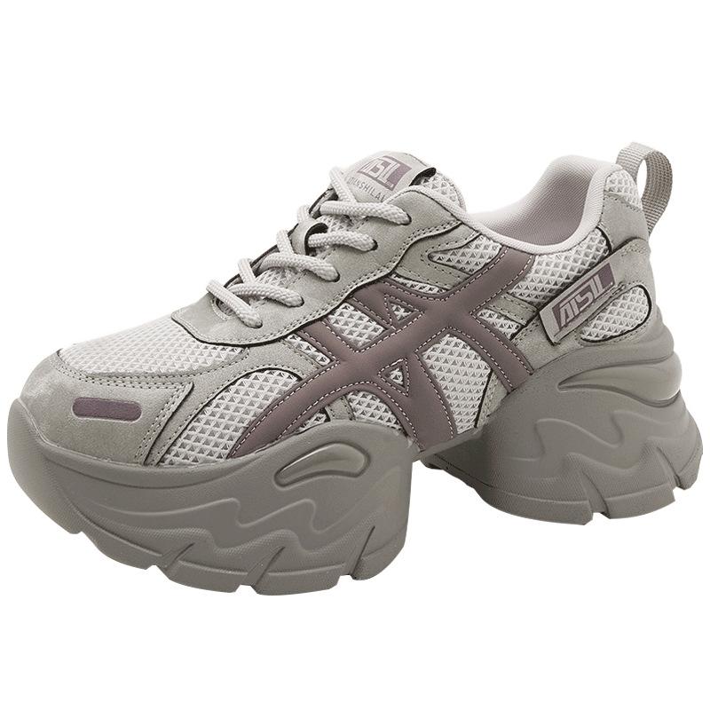 Farblich passende, dicksohlige, bequeme und vielseitige Dad-Schuhe mit Innensohlenerhöhung für Damen Herbst 2025 neu, Mesh, atmungsaktiv, Sport und Freizeit