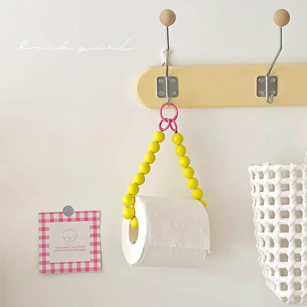 Pink Color Hanging Beaded Tissue Holder Toilet Paper Holder Phone Chain Home Storage Organizer Bathroom Decoration Accessories