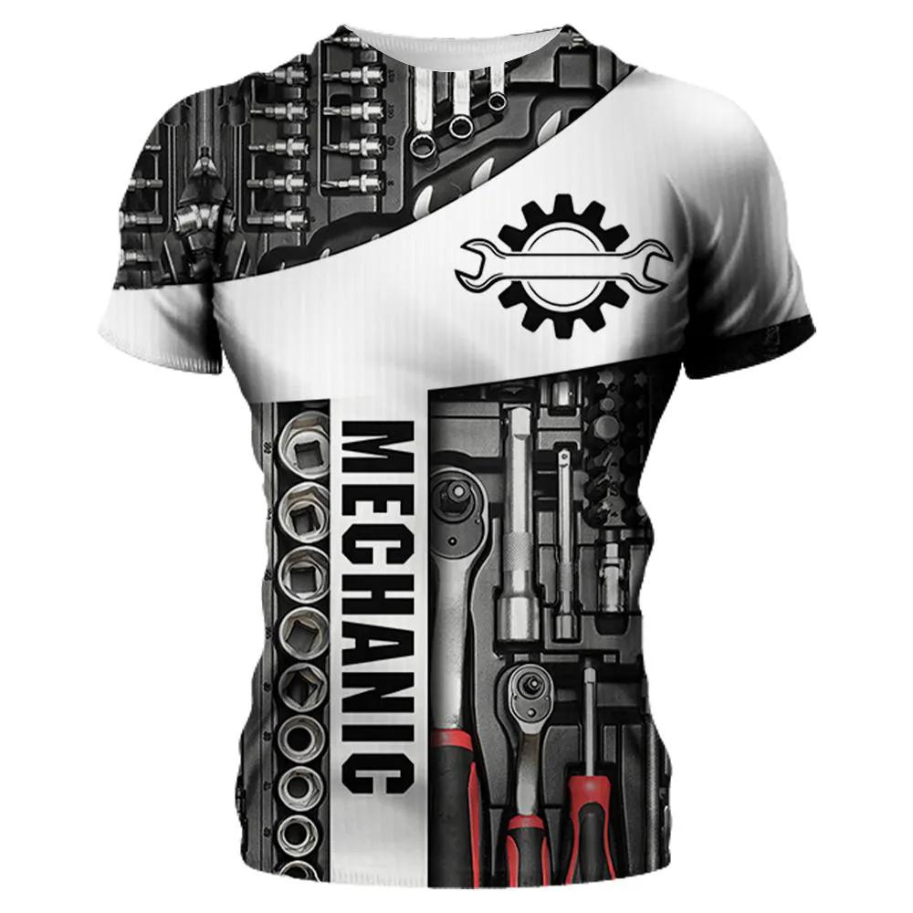 Mechanical Tools 3D Printing MenSport Quick-Dry Breatha T-Shirt Street Casual Wear Harajuku Retro Parent-child Short Sleeve Top