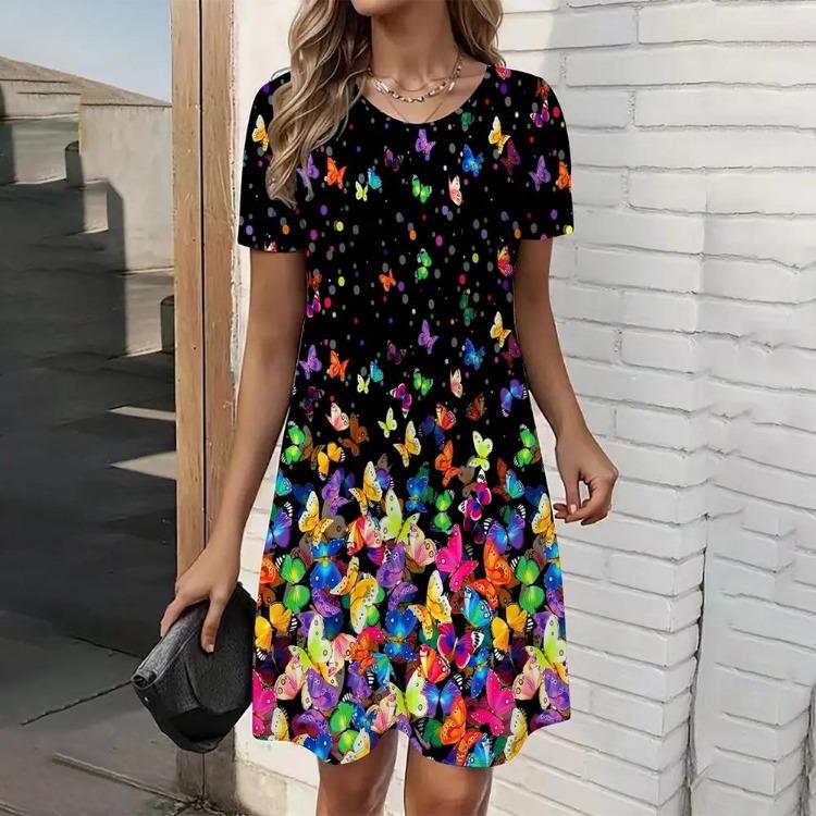 

Элегантное женское длинное платье с цветочным принтом, повседневное, с круглым вырезом, с короткими рукавами, миди-юбка, летнее, осеннее, свободного кроя, 3D-мода 8XL