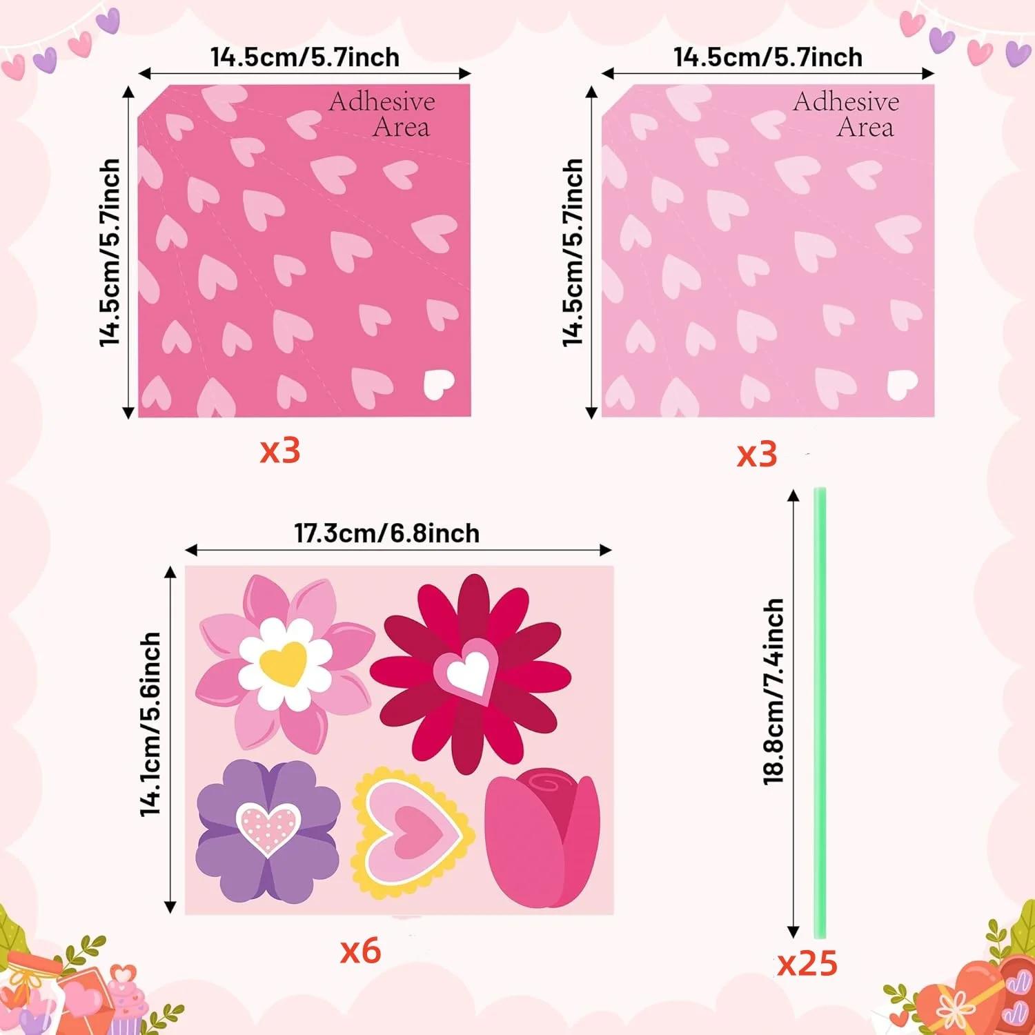 Valentine s Day Pink Flower Bouquet Handmade Set, Children s Homemade Heart-shaped Flower Valentine s Day DIY Gift