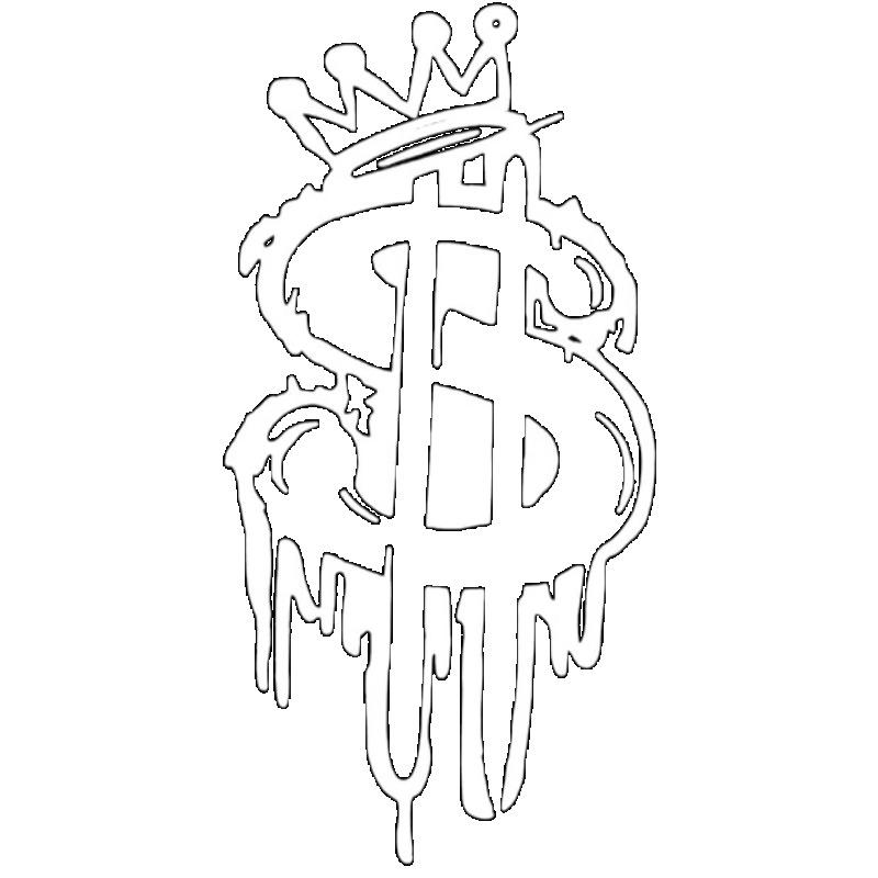 Black Oversized T-Shirt with White Dollar Sign Crown and Drip Design for Streetwear Fashion